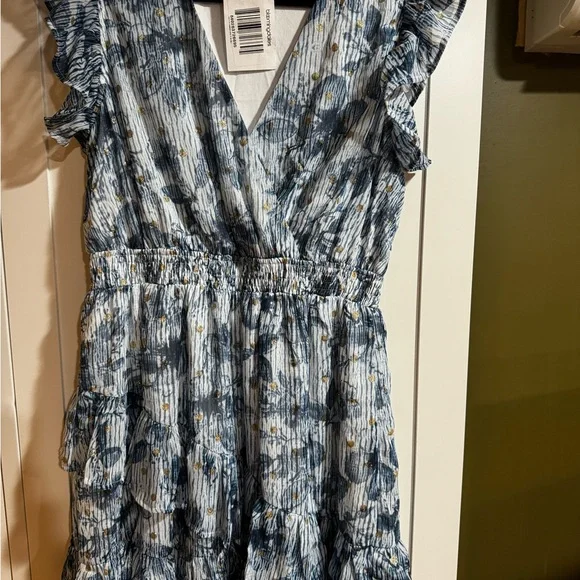 Aqua Blue Floral Ruffle V-Neck Mini Dress - Picture 3 of 5